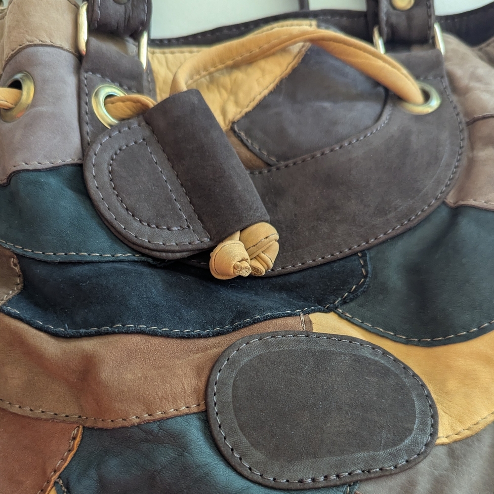 Brown Leather Patchwork, Shoulder Two Handles Pur… - image 2